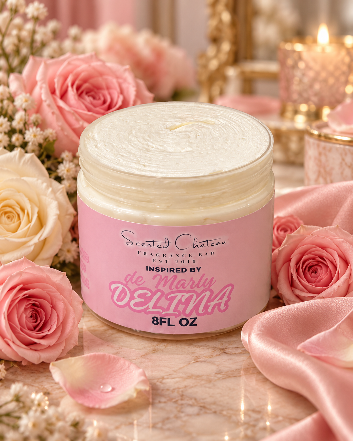 Delina Whipped Body Butter (De’Marly Type) – Soft Rose, Litchi & Vanilla Luxury Moisturizer