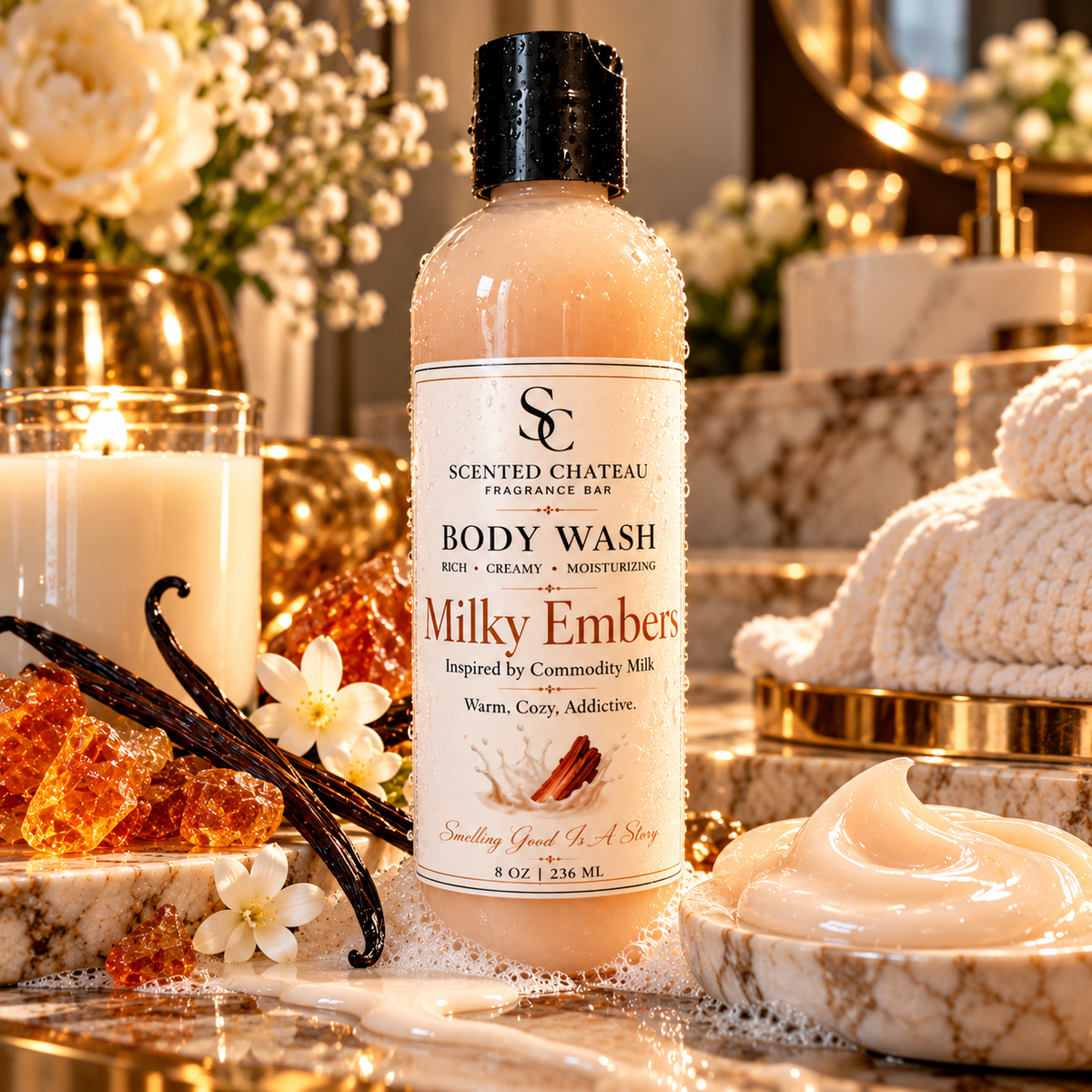 Milky Embers Rich & Creamy Body Wash | Warm Milky Woods – 8 oz