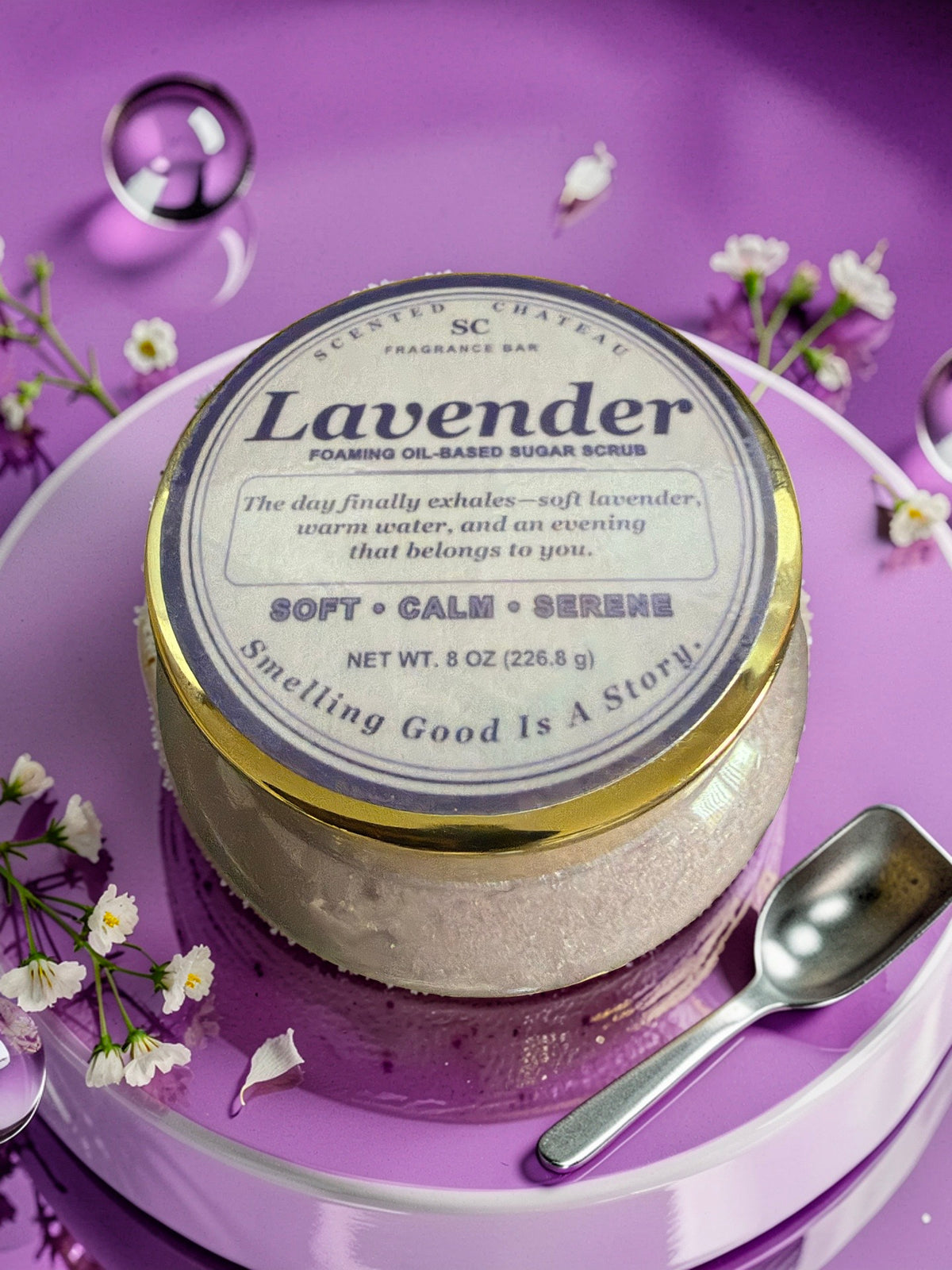 Lavender Foaming Sugar Scrub | Oil-Based Exfoliating Body Scrub | Scented Chateau 08 oz