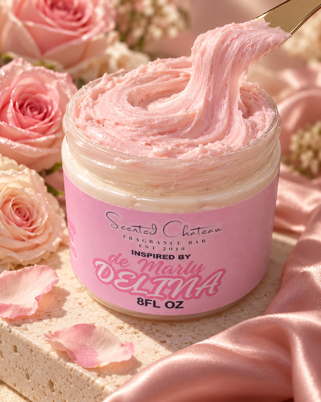 Delina Whipped Body Butter (De’Marly Type) – Soft Rose, Litchi & Vanilla Luxury Moisturizer