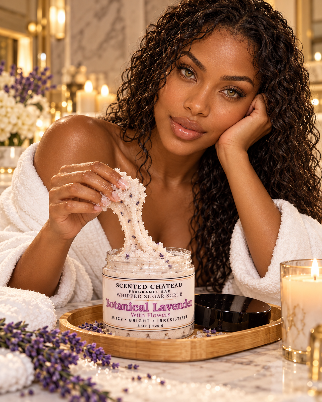 Botanical Lavender Whipped Sugar Scrub with Lavender Flowers