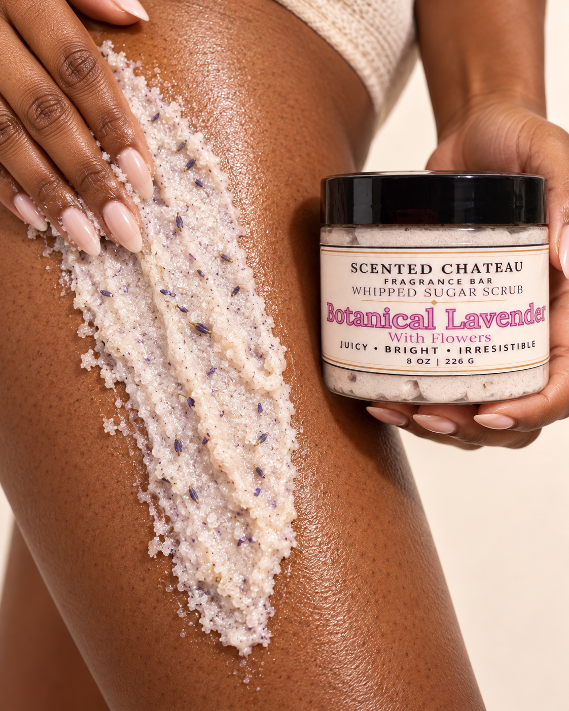 Botanical Lavender Whipped Sugar Scrub with Lavender Flowers