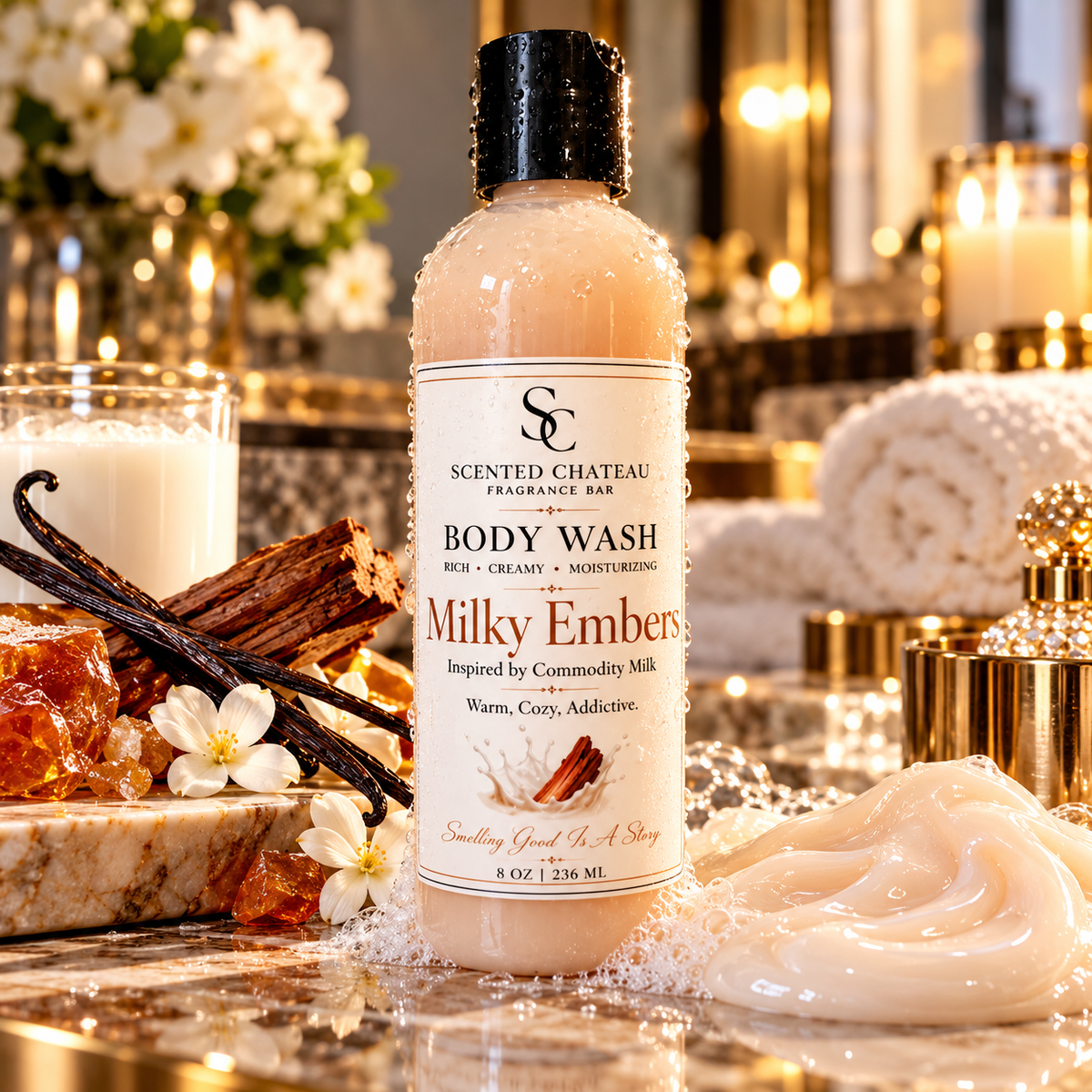 Milky Embers Rich & Creamy Body Wash | Warm Milky Woods – 8 oz