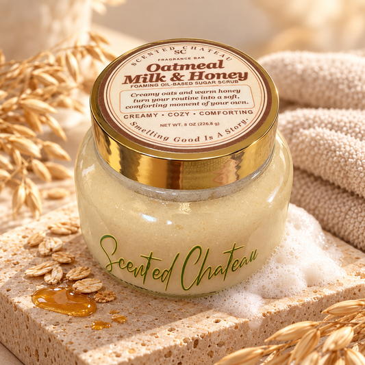 Oatmeal Milk & Honey Foaming Sugar Scrub | Oil-Based Exfoliating Body Scrub | Scented Chateau