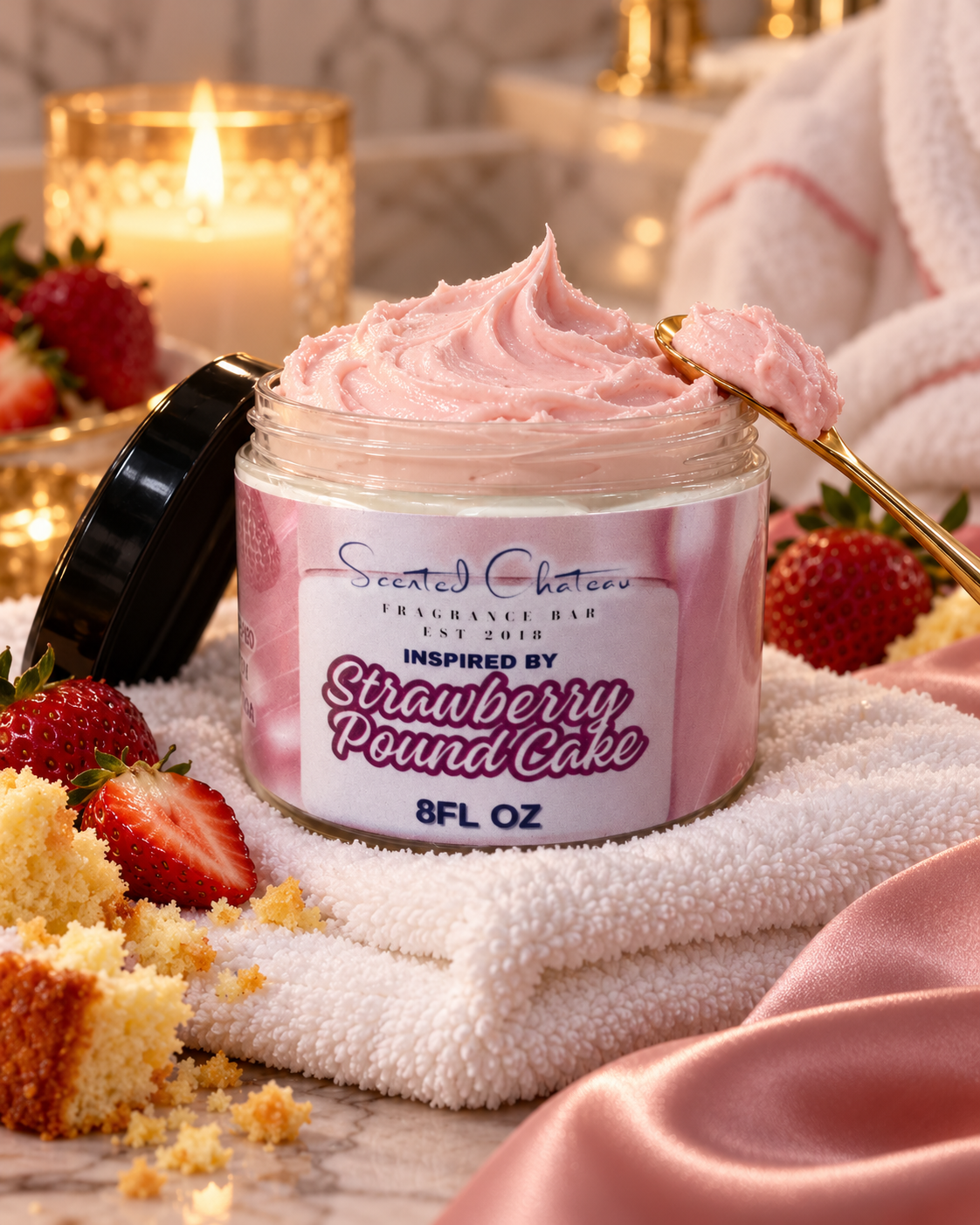 Strawberry Pound Cake Whipped Body Butter | Sweet Strawberry & Vanilla Moisture – Scented Chateau Fragrance Bar