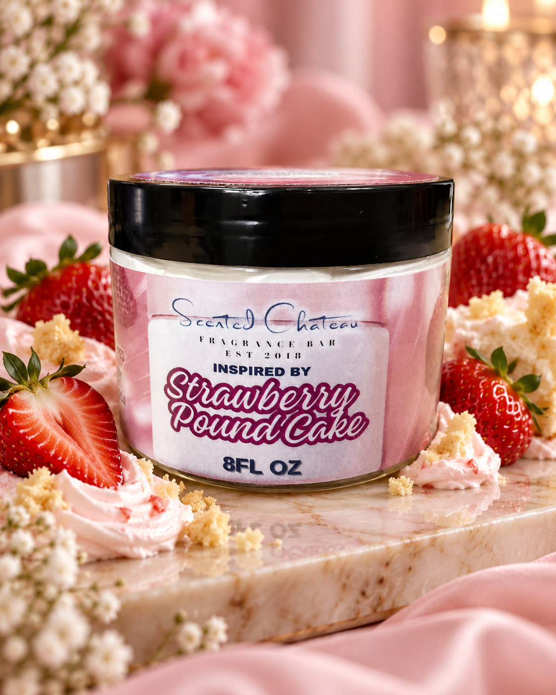 Strawberry Pound Cake Whipped Body Butter | Sweet Strawberry & Vanilla Moisture – Scented Chateau Fragrance Bar