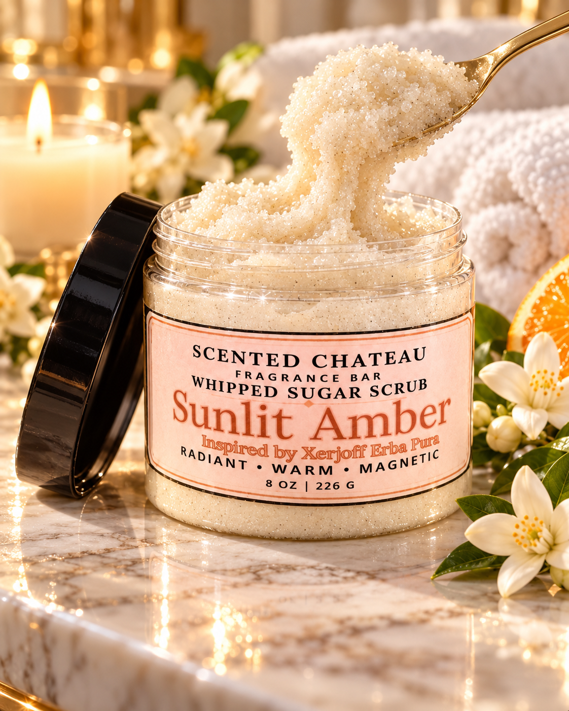 Sunlit Amber Whipped Sugar Scrub | Fruity Amber Unisex Body Polish