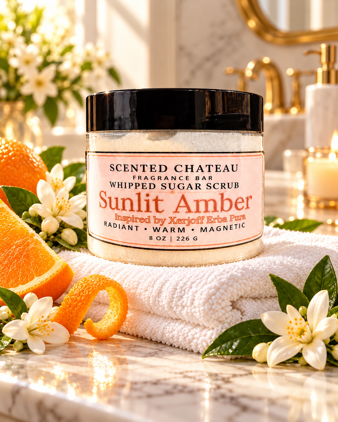 Sunlit Amber Whipped Sugar Scrub | Fruity Amber Unisex Body Polish